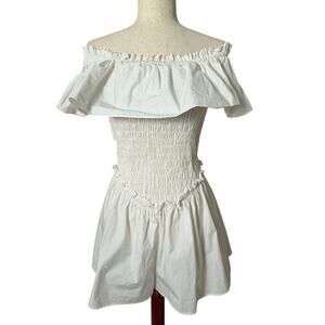 Mable JILL RUFFLED OFF THE SHOURDER ROMPER White Women’s Sz M Cottagecore Bride